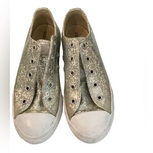 Converse Glitter Silver Sneaker Shoe sz 4 Adult 6 RARE Chucks Sparkle GUC